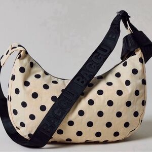 BAGGU White Polka Dot Crescent Shoulder Bag